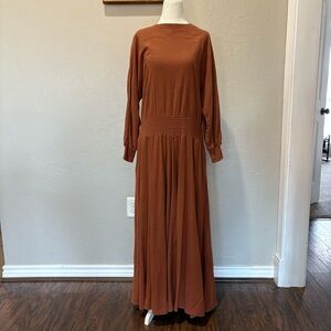 Vintage Color Me Cotton Maxi Dress – Rust Brown – Cotton – Fits Like L